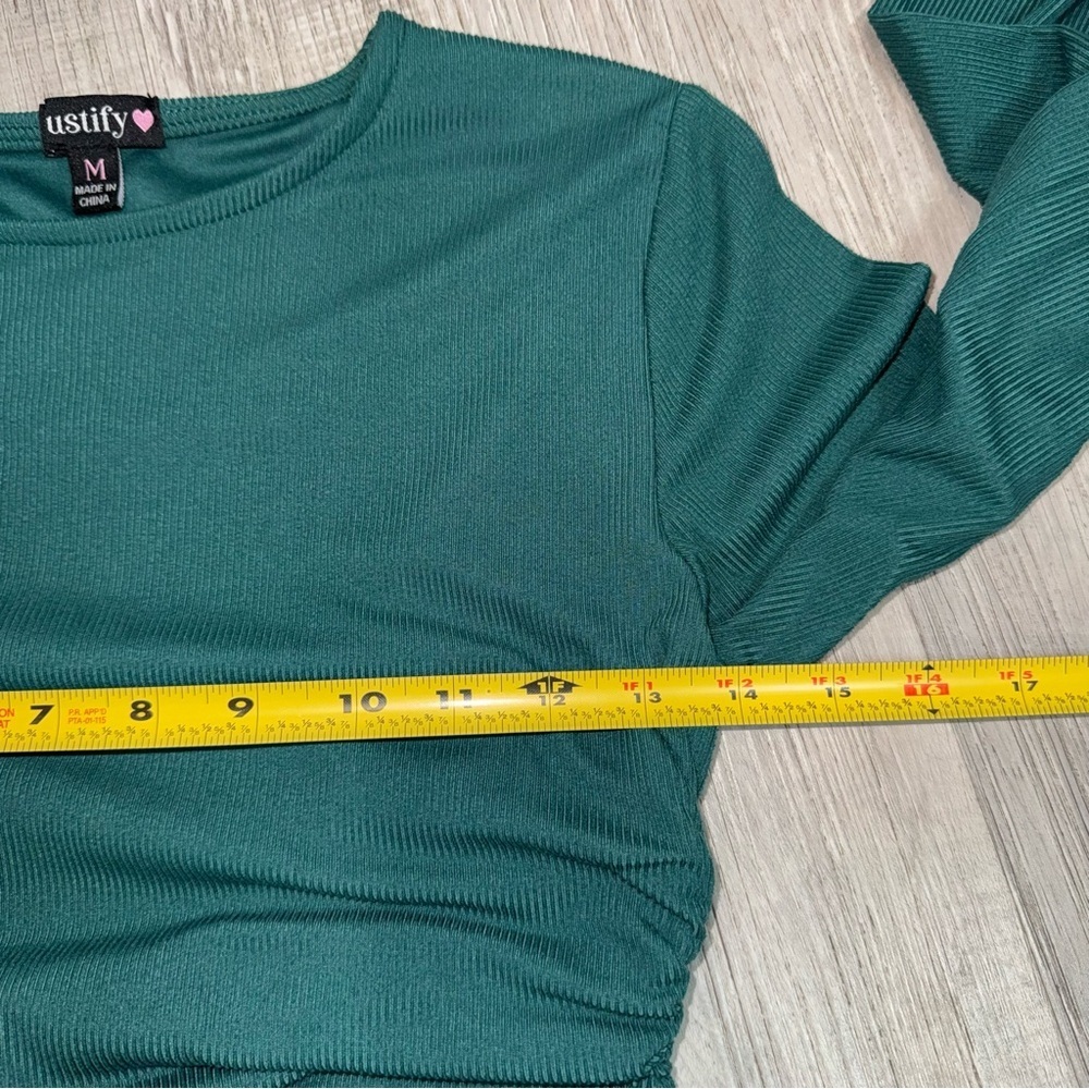 Justify Teal Long-Sleeve Ruched Mini Dress size M - Picture 5 of 11